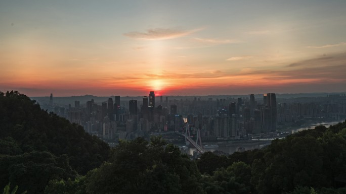 重庆城市晚霞日落