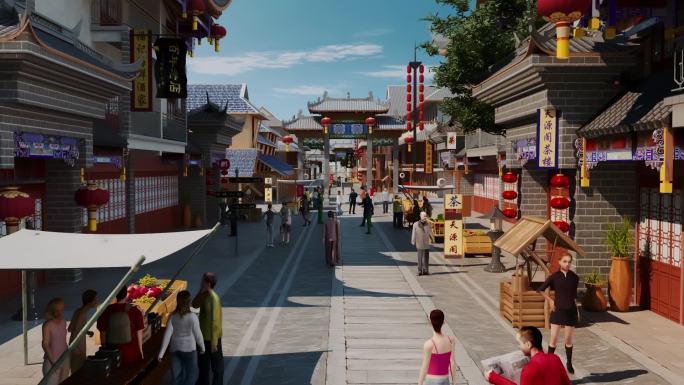 中式古建商业街—三维动画