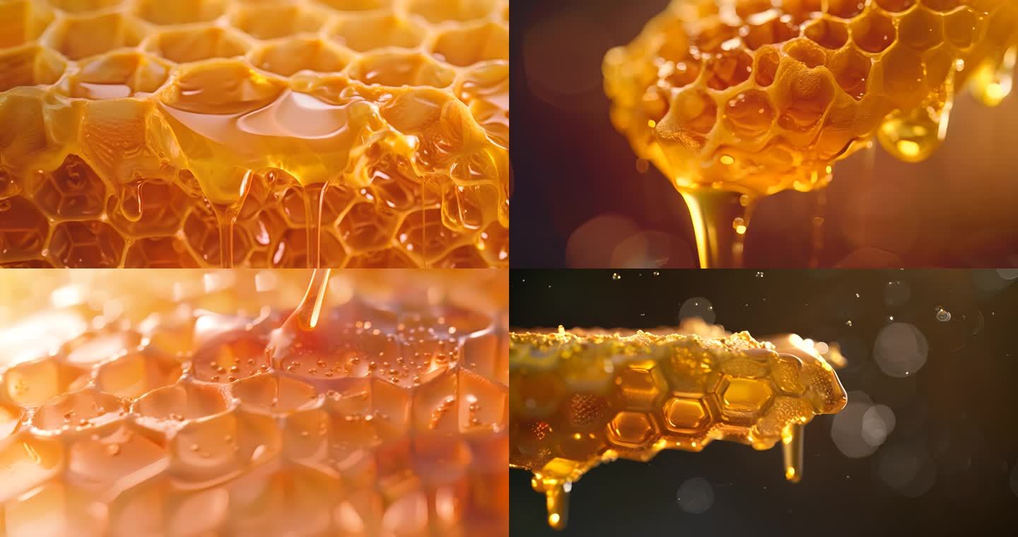 蜂蜜蜂巢微距特写慢镜