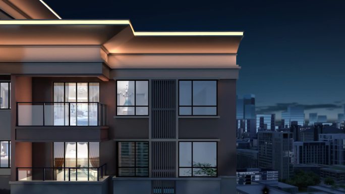 城市公寓夜景亮灯
