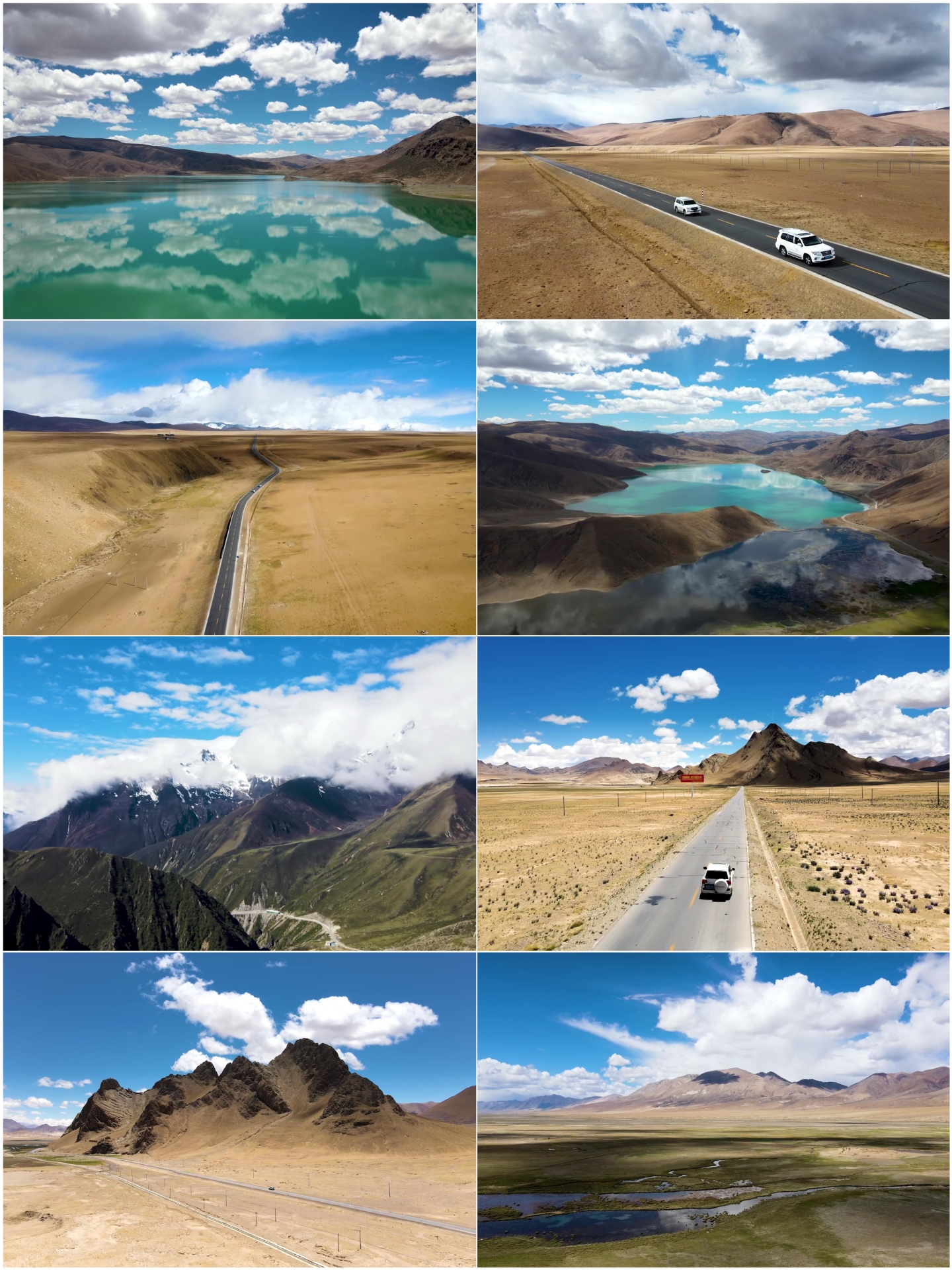 西藏公路汽车山川湖泊航拍