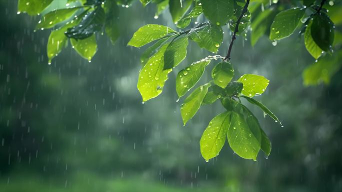 树叶子下雨天雨水水滴雨季ai素材原创户外