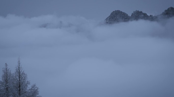 延时云雾升腾的云海雪景云海