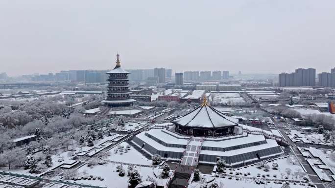 航拍洛阳隋唐洛阳城雪景