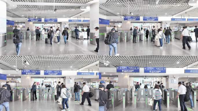 上海浦东机场进站人群升格长镜头