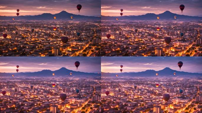 气球上俯瞰新墨西哥州阿尔伯克基的天际线
