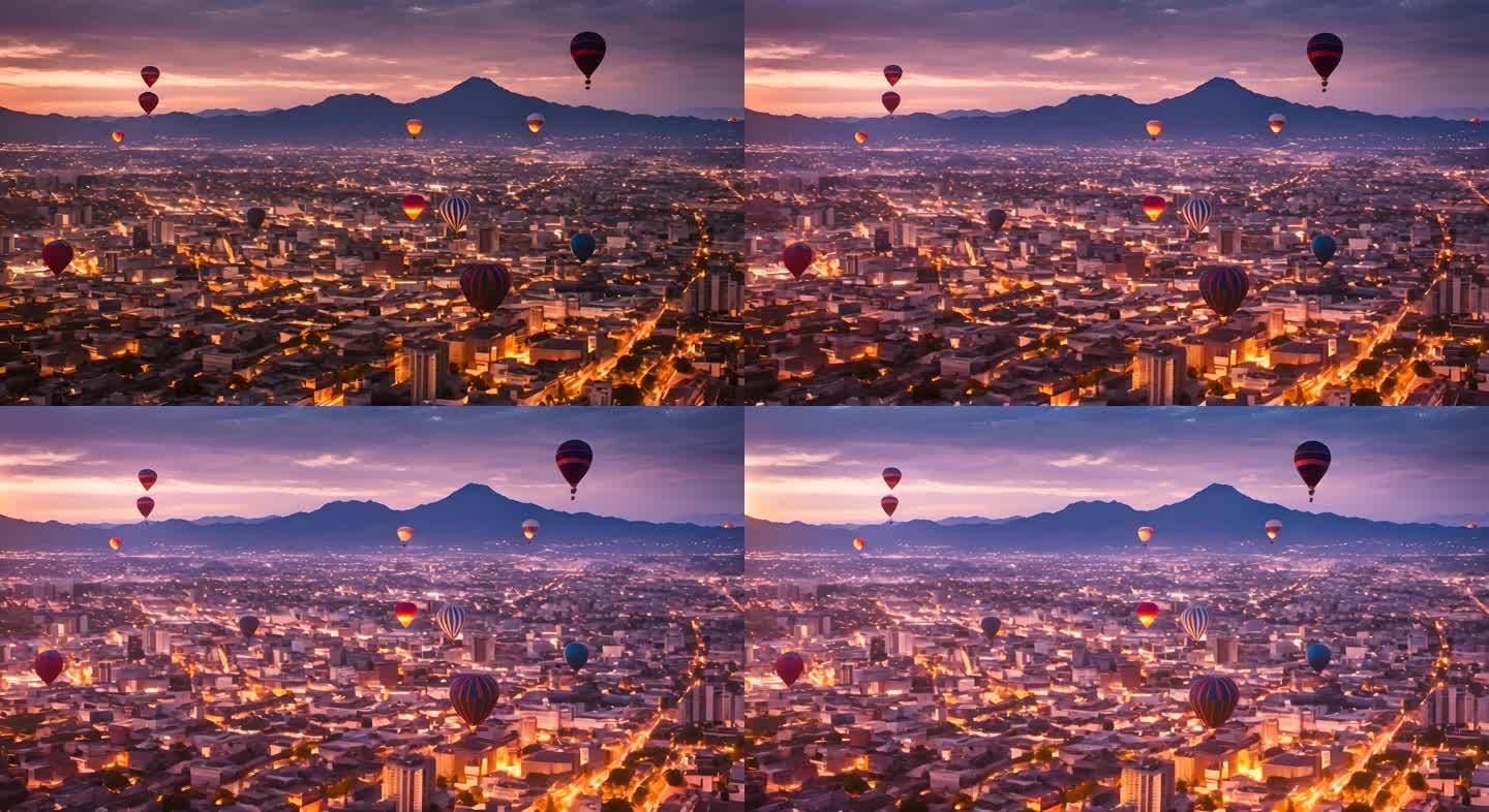 气球上俯瞰新墨西哥州阿尔伯克基的天际线