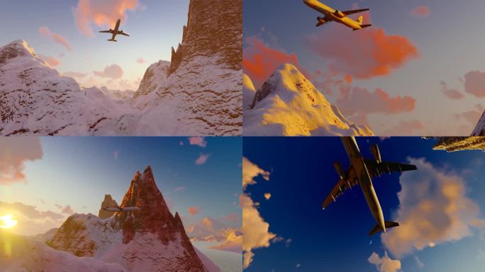 飞机飞过雪山视频