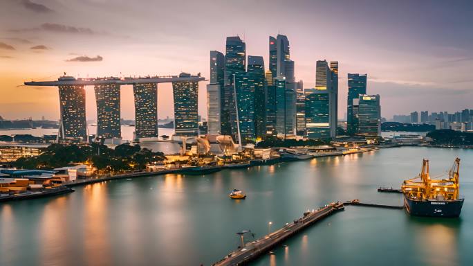 新加坡航拍延时港口