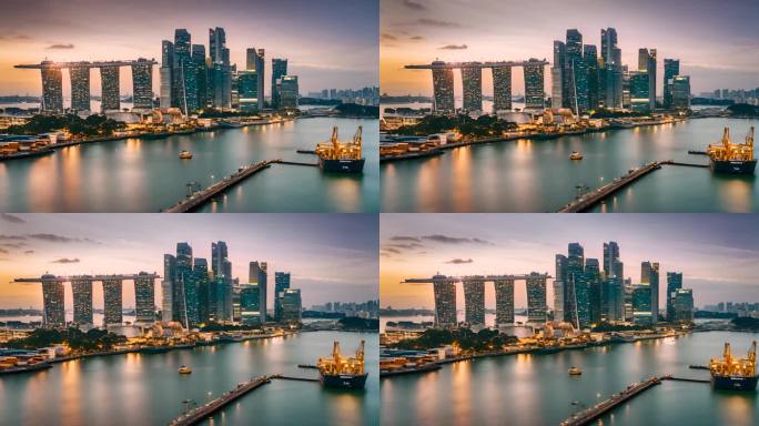 新加坡航拍延时港口