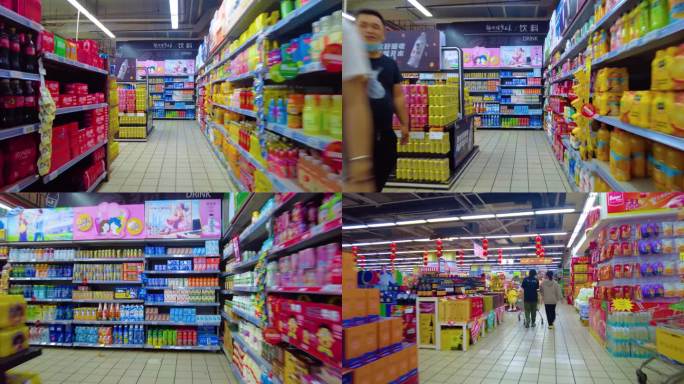 超市摆放的零食饮料展示空镜头