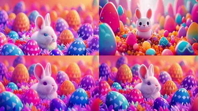 复活节白色兔子彩蛋草地生机欢乐氛围快乐
