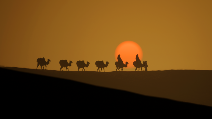 沙漠骆驼丝绸之路敦煌西域古代商队一带一路