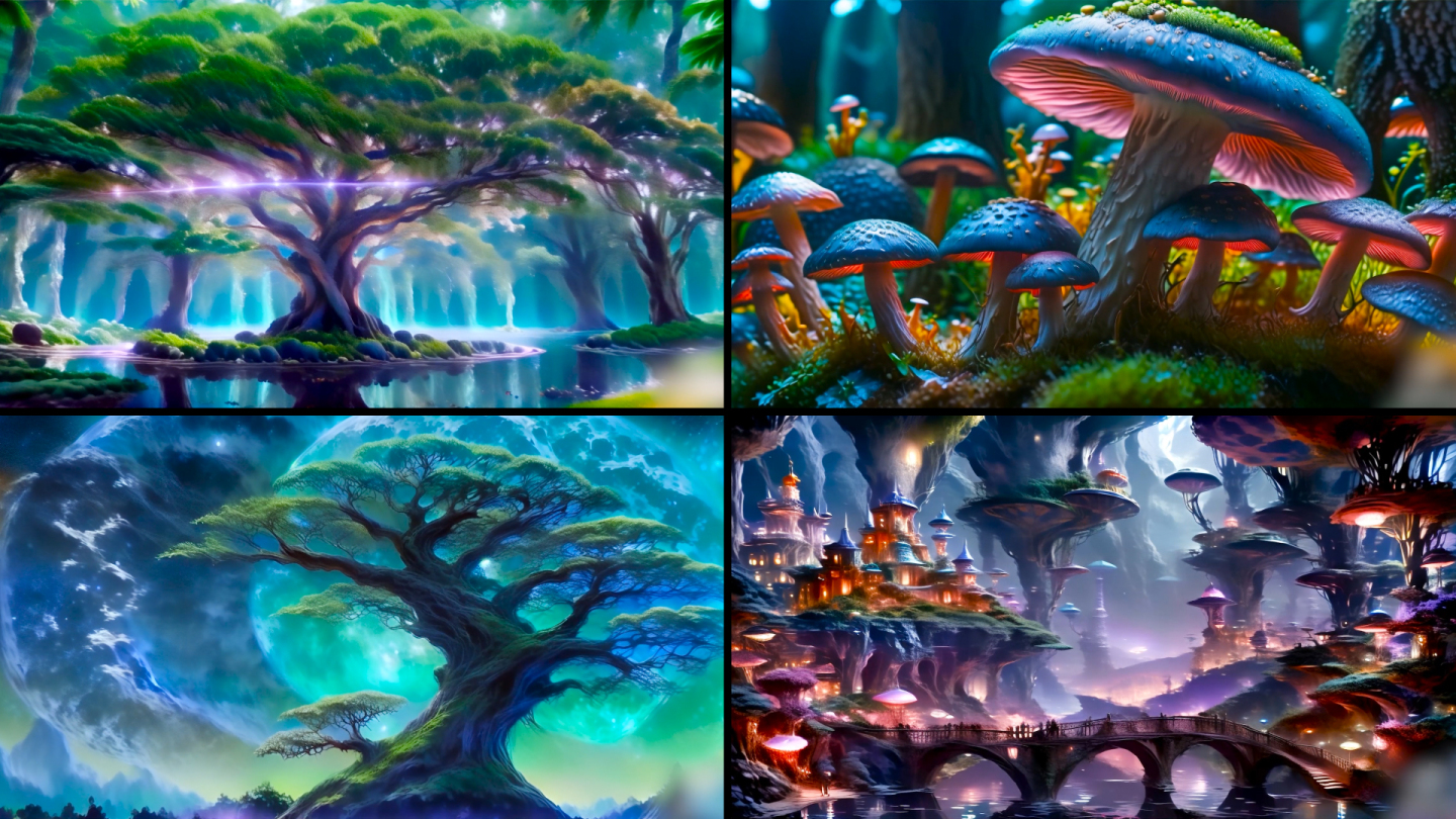 童话世界精灵蘑菇仙境森林背景