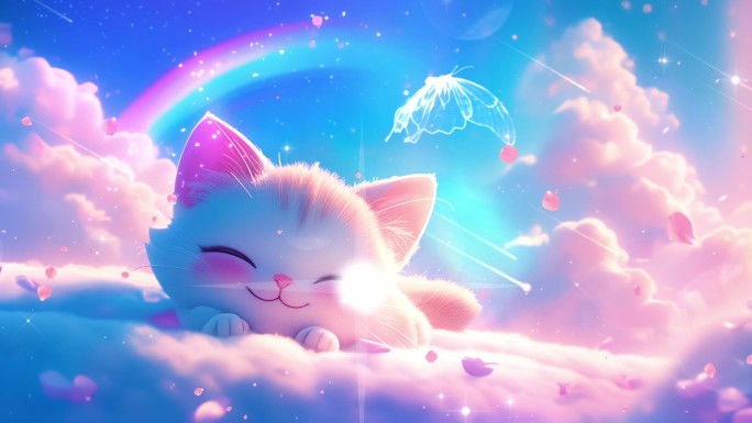 睡在云上的可爱猫咪 动态视频素材