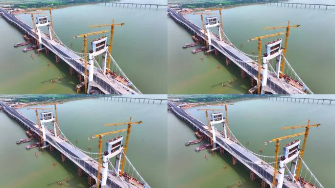 航拍建设中的南昌赣江洪州大桥