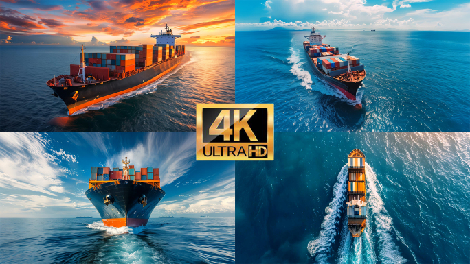 【4K】货轮大海航行港口贸易轮船一带一路
