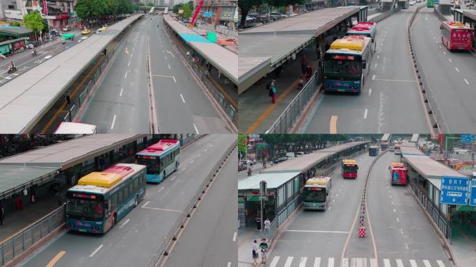 4K航拍广州天河车陂商圈BRT公交车车流