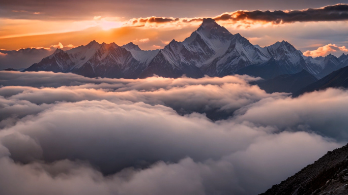 珠穆朗玛峰喜马拉雅山脉青藏高原日出日落
