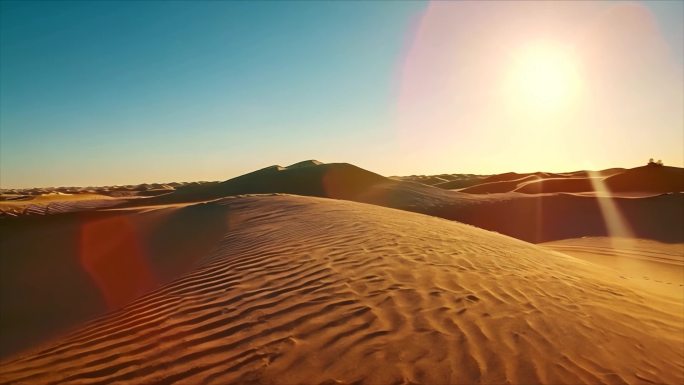 沙漠沙丘日出余晖航拍荒漠化戈壁ai素材原