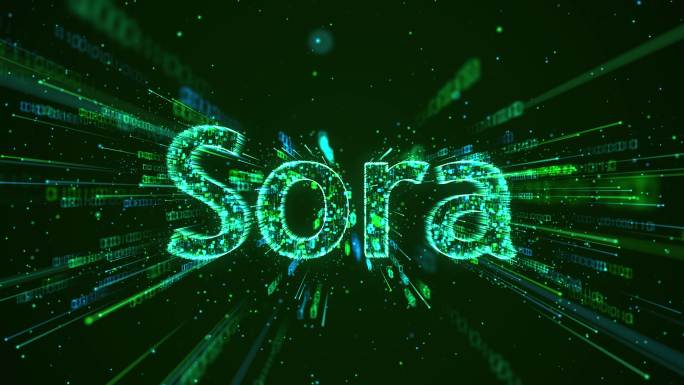 绿色Sora文字粒子发散背景