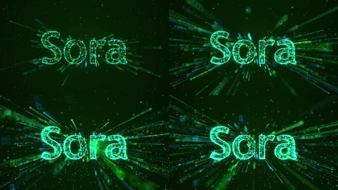 绿色Sora文字粒子发散背景