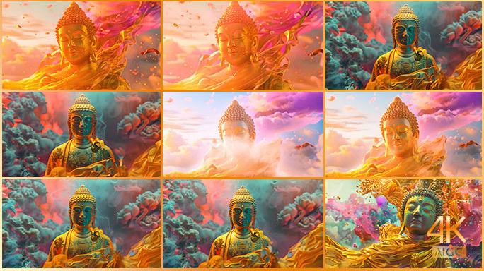 色彩鲜艳的黄金佛像 五彩斑斓神秘佛教片头