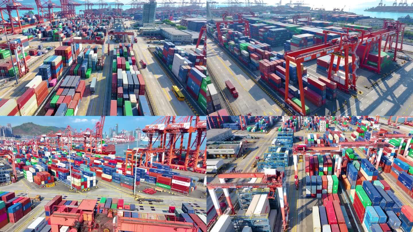 港口集装箱码头航拍工业素材价值工厂深圳招