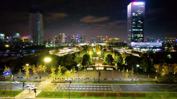 杭州萧山区钱江世纪城夜景风景视频素材4