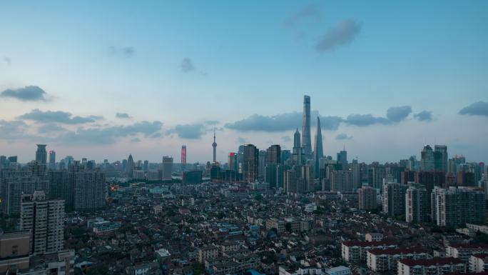 上海老城区和外滩同框日转夜延时
