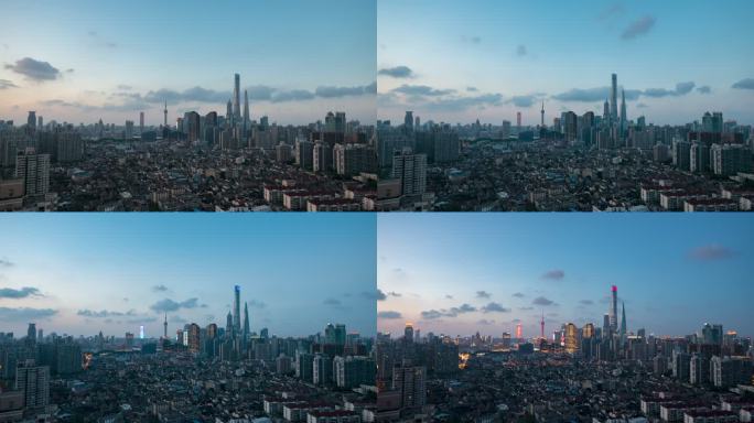 上海老城区和外滩同框日转夜延时