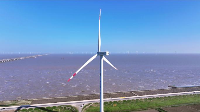 航拍上海临港新城洋山风力发电东海风电场
