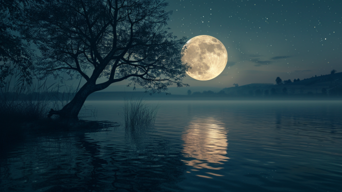 月亮 明月 皓月当空 中秋圆月 皎洁月光