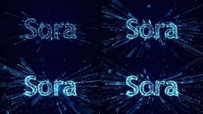 蓝色Sora文字粒子发散背景