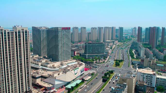 扬州城市高楼大厦车流4K航拍