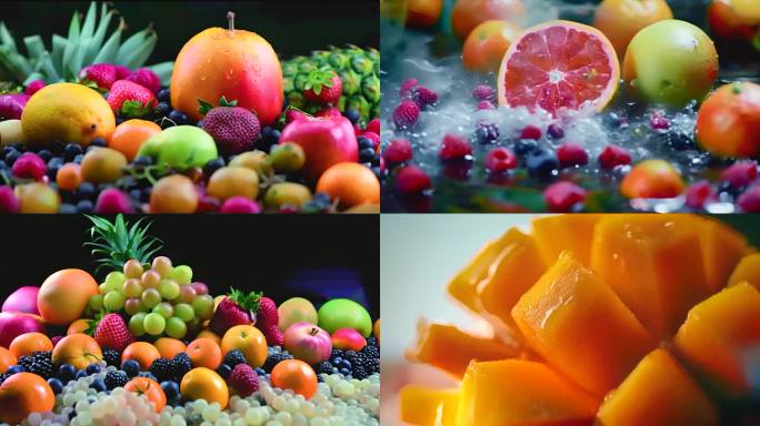 各种新鲜水果慢镜头特写唯美ai素材原创4