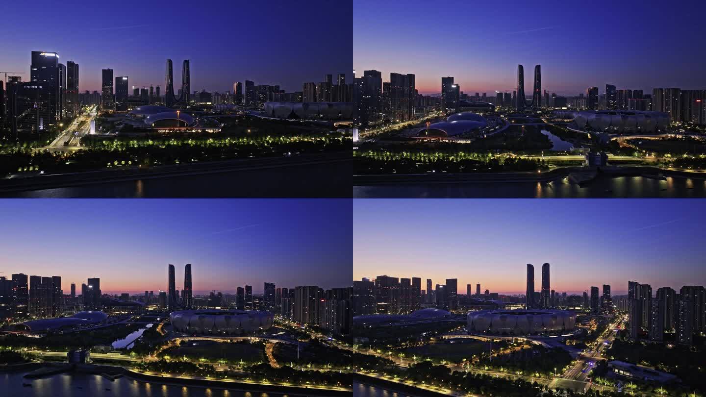 2024杭州奥体博览城日出航拍