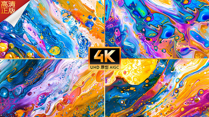 各种鲜艳色彩的水彩油画颜料搅拌混合效果