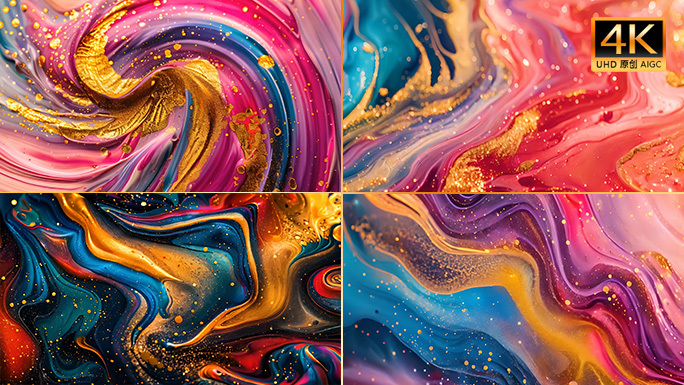各种鲜艳色彩的水彩油画颜料搅拌混合效果