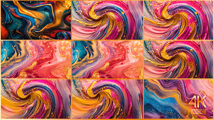 各种鲜艳色彩的水彩油画颜料搅拌混合效果