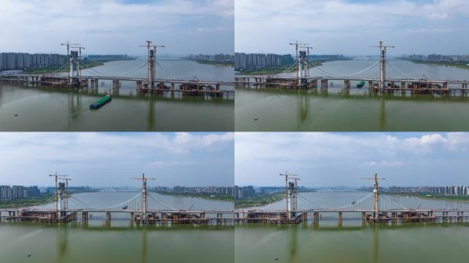 建设中的南昌洪州大桥航拍延时