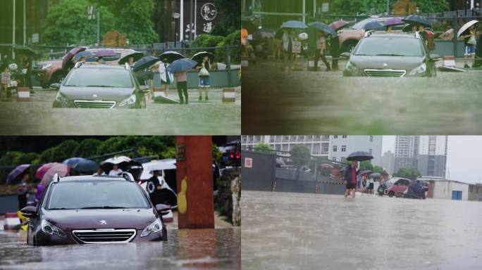 城市内涝洪水水灾泡水车