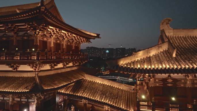 航拍洛阳九洲池夜景