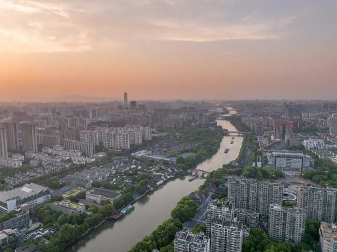 2024春杭州京杭大运河拱宸桥航拍延时