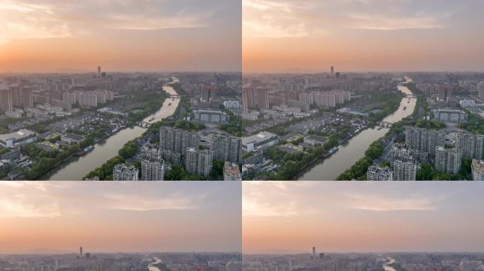 2024春杭州京杭大运河拱宸桥航拍延时