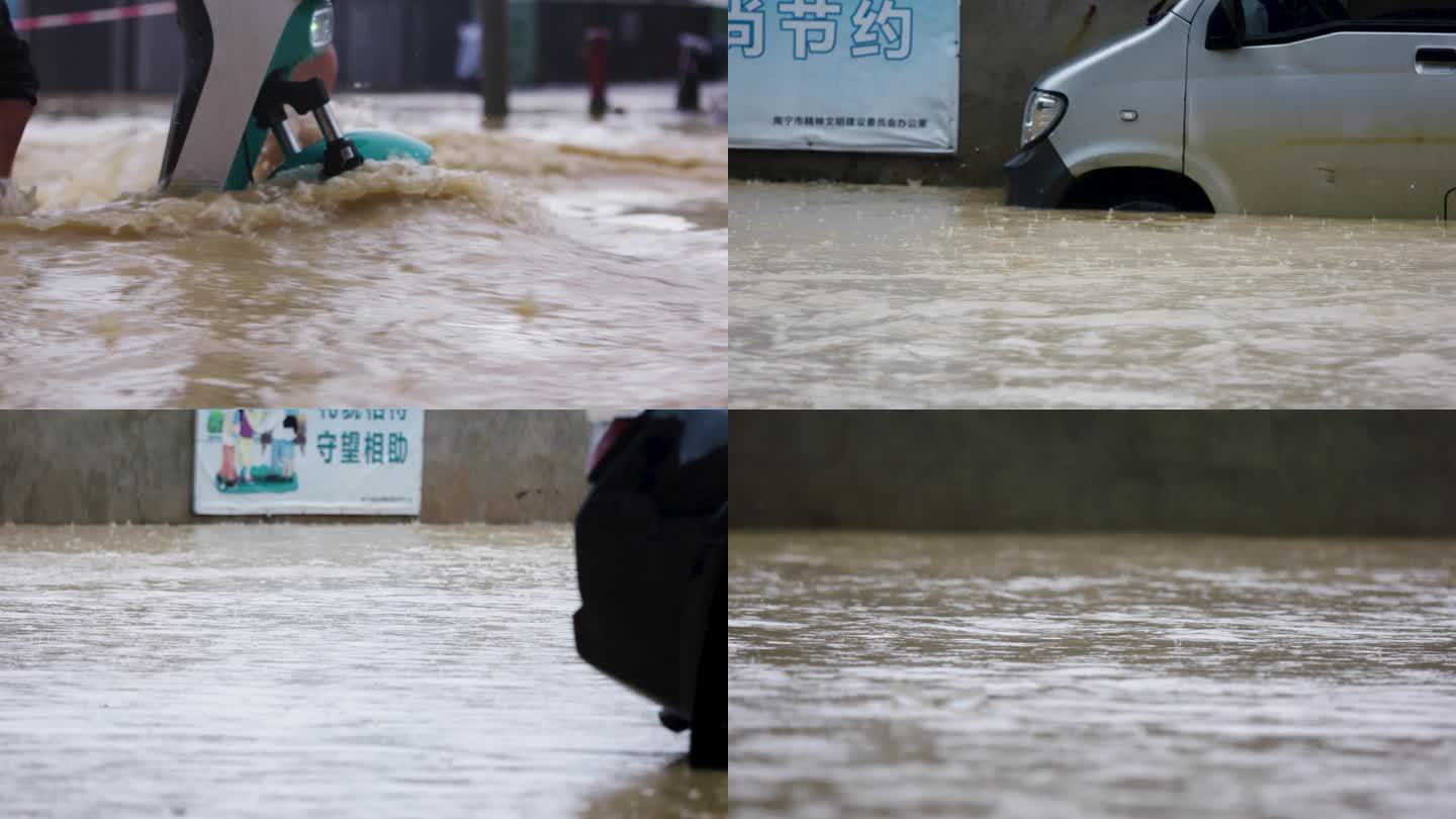 城市内涝洪水水灾水淹行人