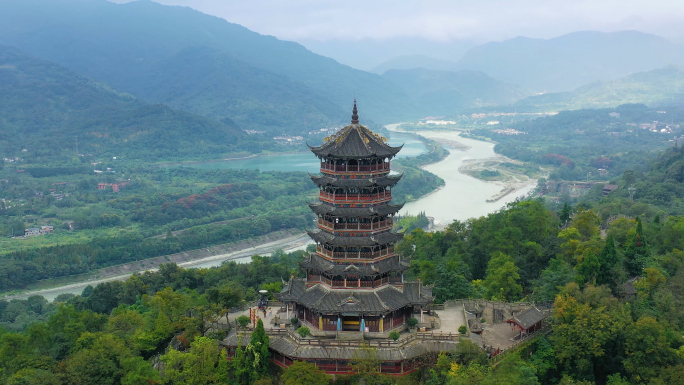 航拍都江堰水利工程美丽景象