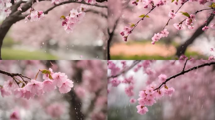 浪漫樱花雨：粉色花瓣的飘舞特写