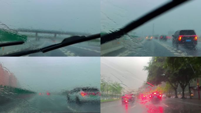 暴雨天气高速行驶的车辆