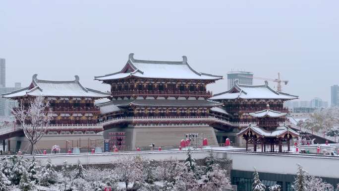 航拍洛阳九洲池雪景